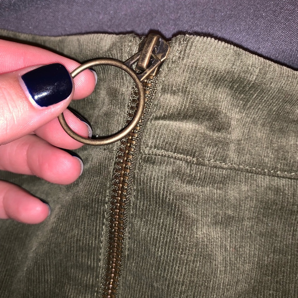 forest green corduroy zip skirt